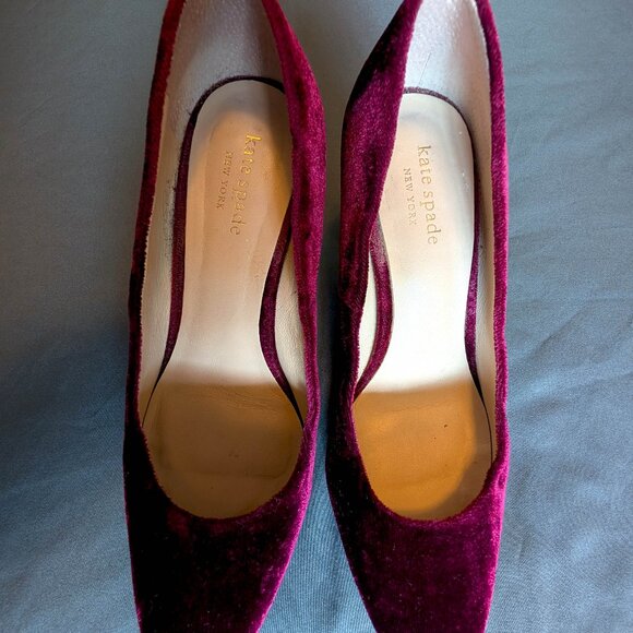 Kate Spade Sybil Burgundy Velvet Pumps with Rhinestone Block Heels Vero Cuoio - Picture 10 of 14